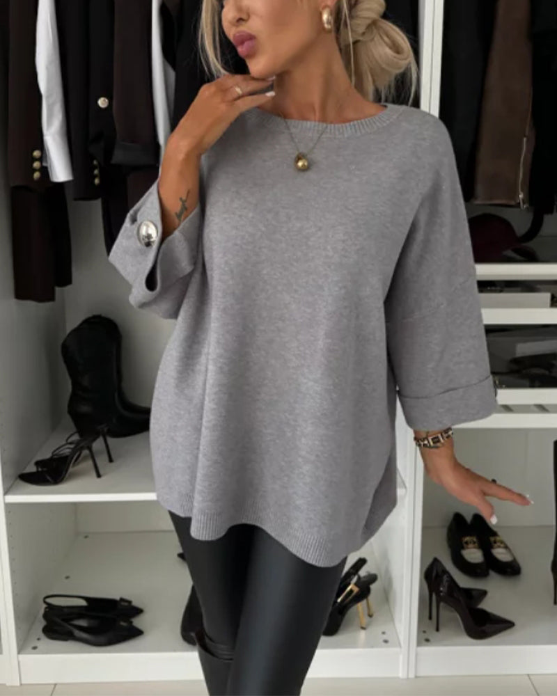 Drune | Pullover mit Rundhalsausschnitt und Knopfleiste in Unifarbe