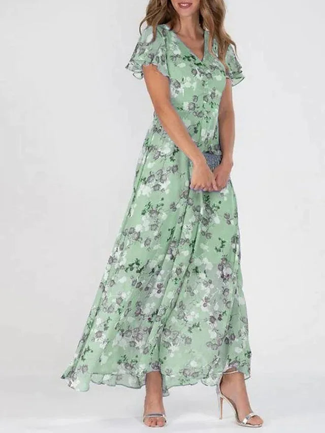 Drune | Elegante Blumen Chiffon Kleid