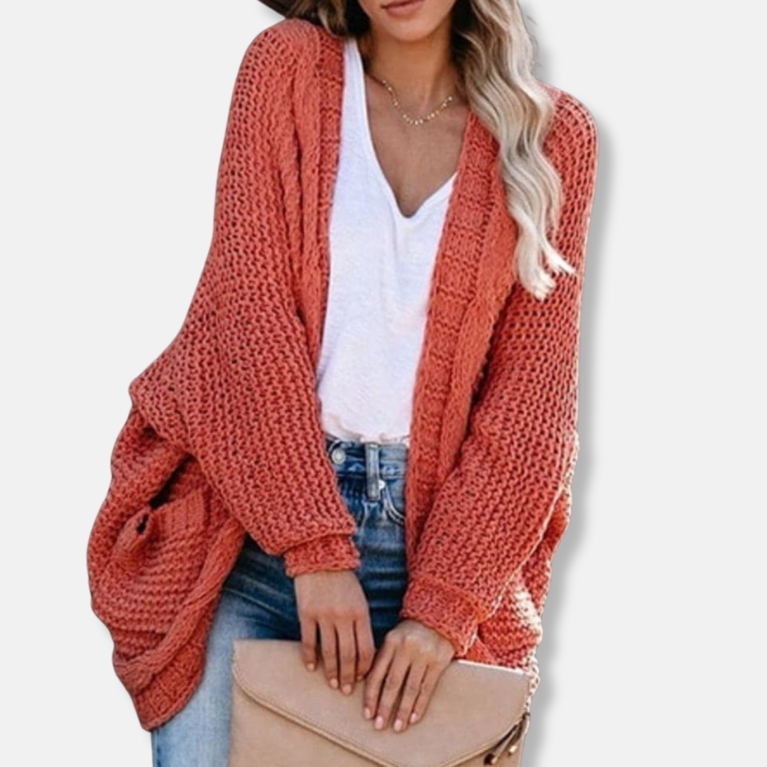 Drune | Woll Übergroßer Cardigan - Gerippter Offener Fronttaschen Cardigan