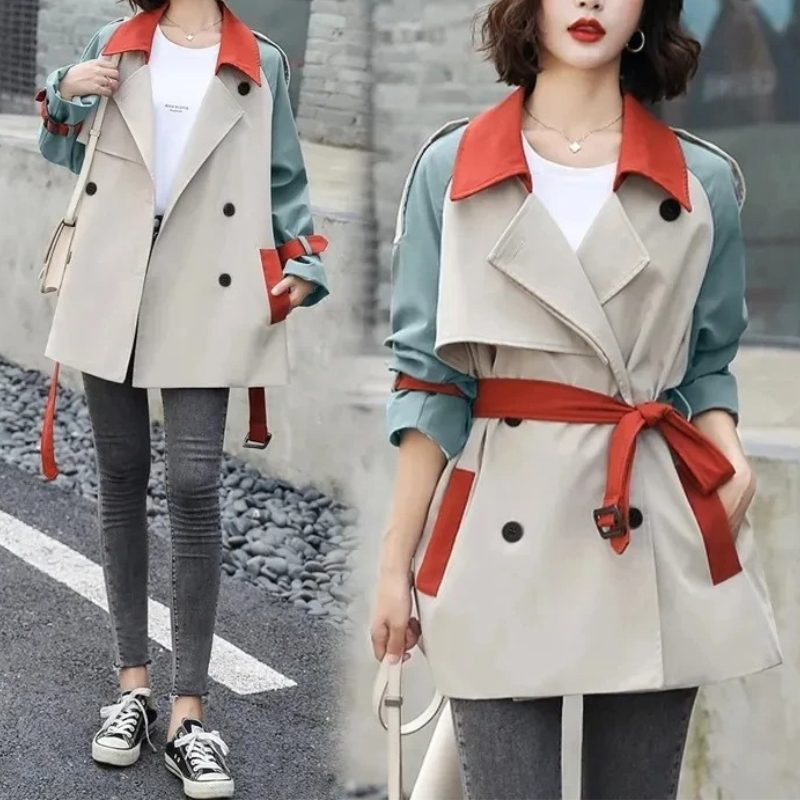 Drune | Damen Trenchcoat mit Farbblockierung
