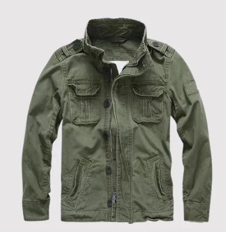 Drune | Jeansjacke Reguläre Passform Knopfverschluss Hoher Kragen Mehrere Taschen Schulterklappen