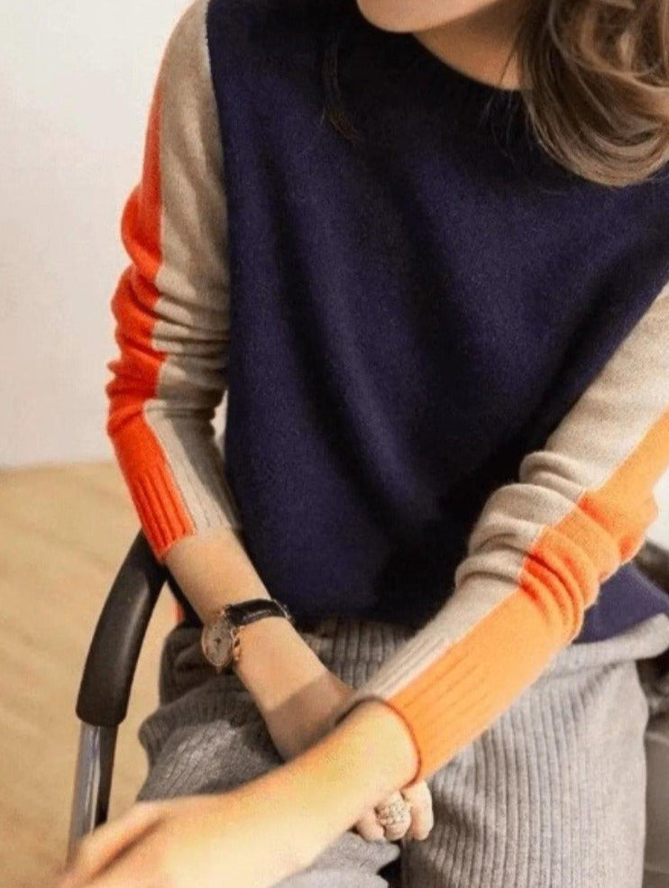 Drune | Damenpullover mit Retro-Streifen in Marine und Orange