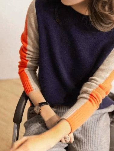 Drune | Damenpullover mit Retro-Streifen in Marine und Orange