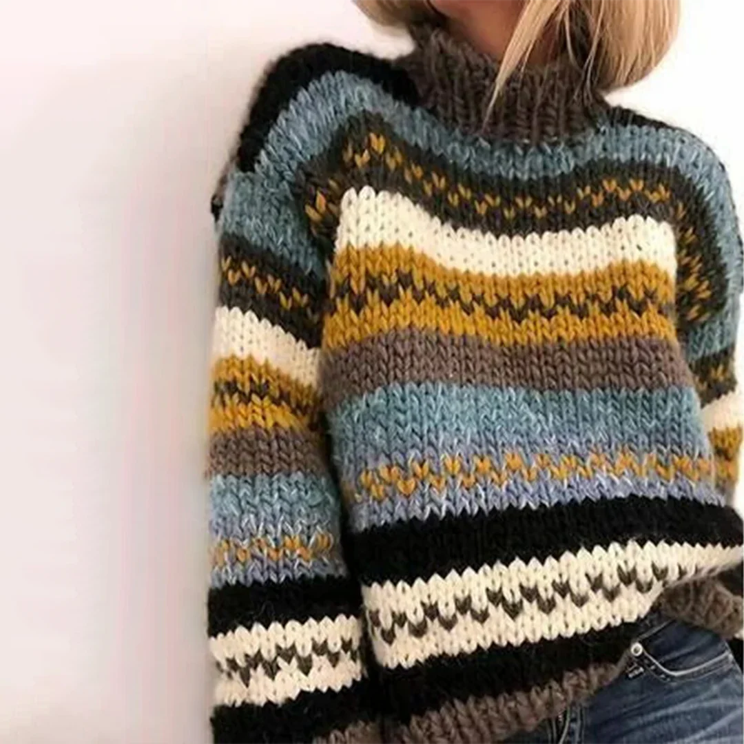 Drune | Damenpullover mit Komfortablem Rollkragen und Streifenmuster