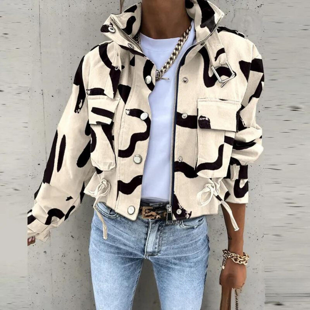 Drune | Kurze Jacke mit Grafischem Muster Baumwolle Mutig, Urban