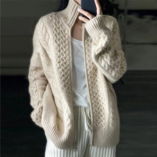 Drune | Cardigan - Damen Herbst Cashmere Strickcardigan mit Stehkragen