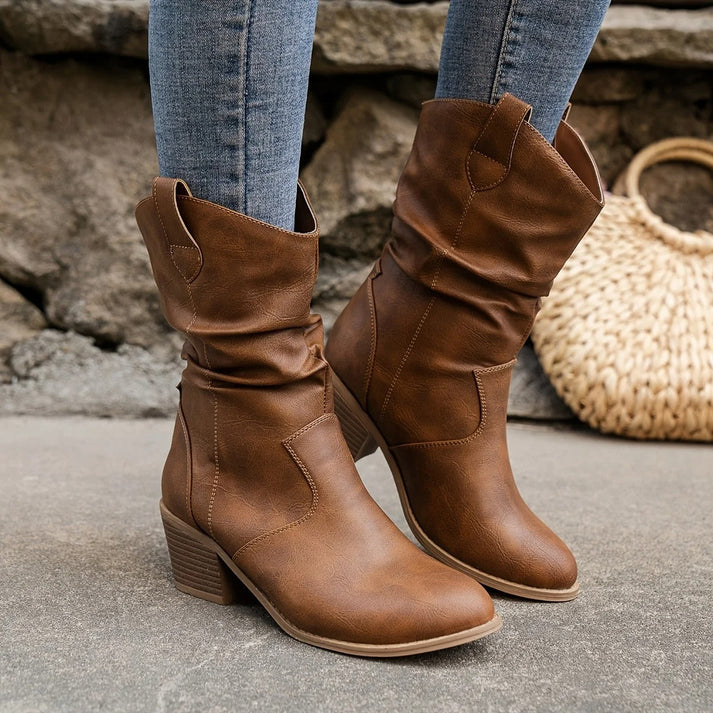 Drune | leder rutschfest frauen niedrige ferse cowboystiefel - abrela