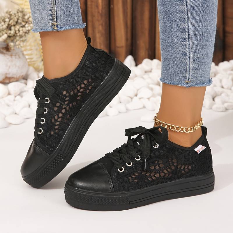 Damen Luftige Spitzen Sneaker Leicht mit Plateausohle