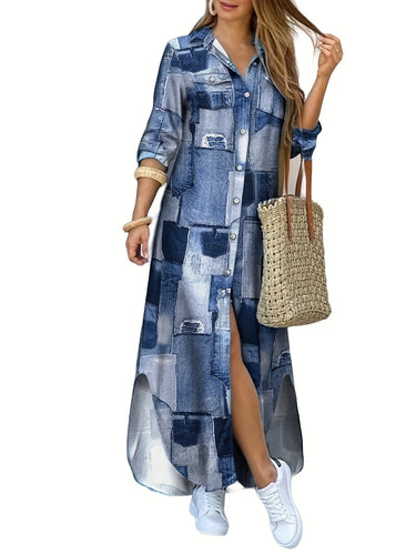 Drune | Damen Casual Midi Hemdkleid in Blau