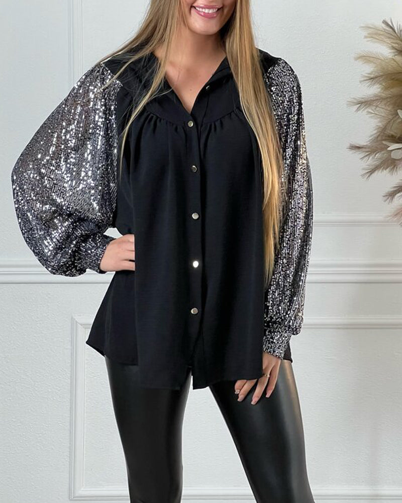 Drune | Pailletten Button Down Hemd