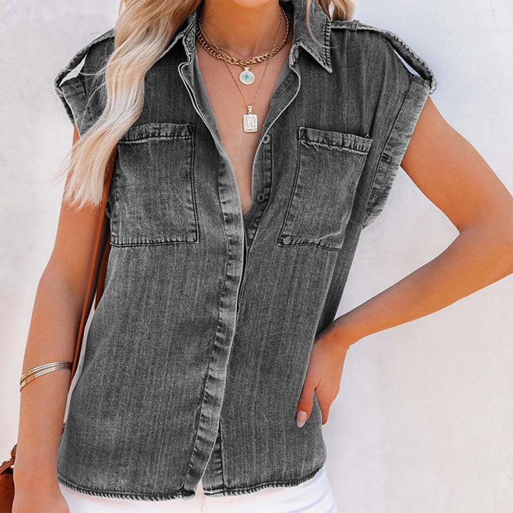 Drune | Lässige Damen-Jeansbluse mit Kurzen Ärmeln