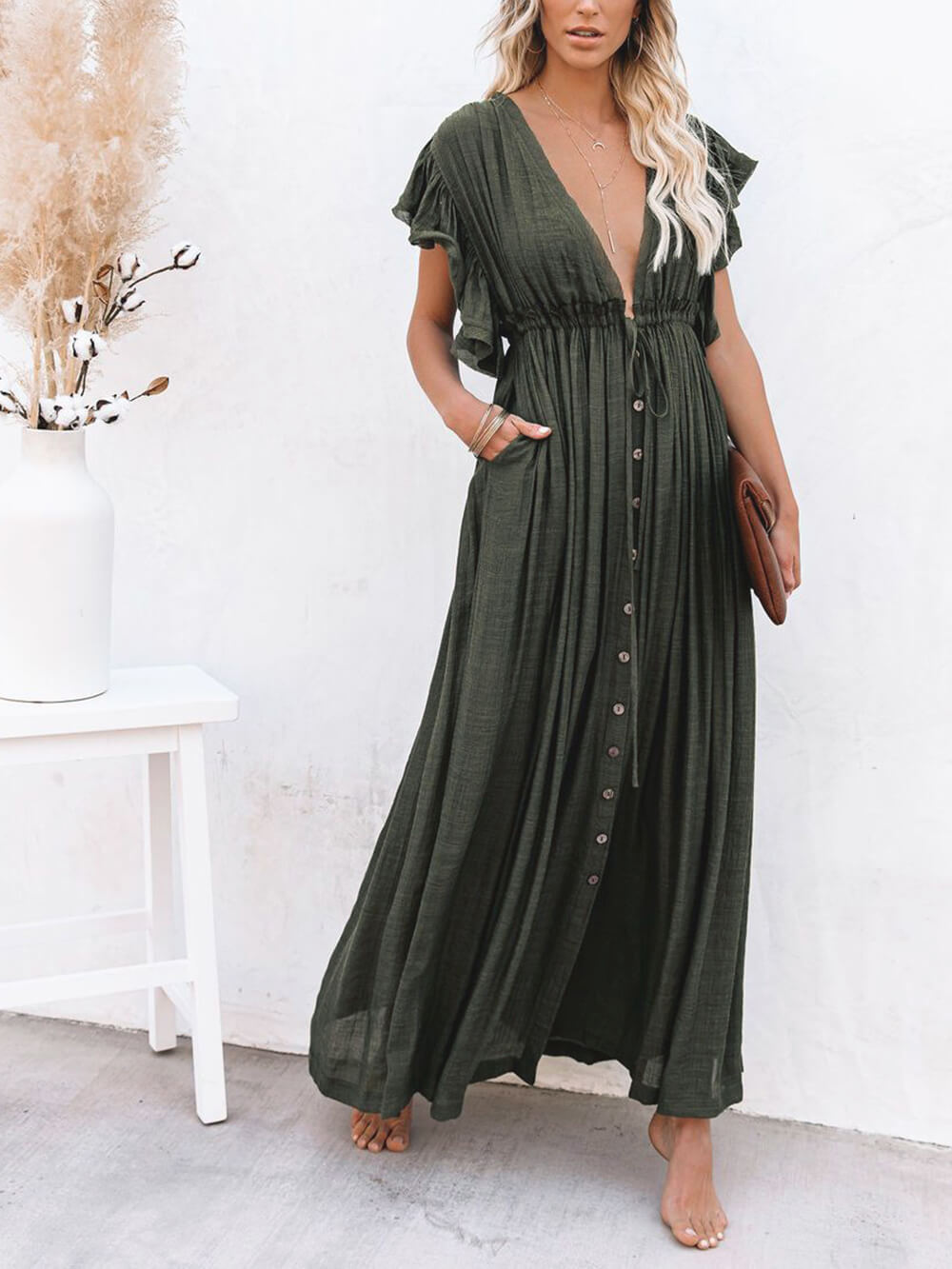 Drune | Stilvolles Maxikleid mit Flatterärmeln für Frauen
