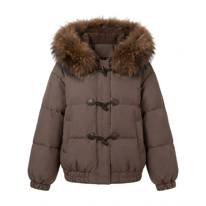 Damen Nano Short Thermo Bomber mit abnehmbarem Kunstfellkragen und Teddy-Hood-Futter