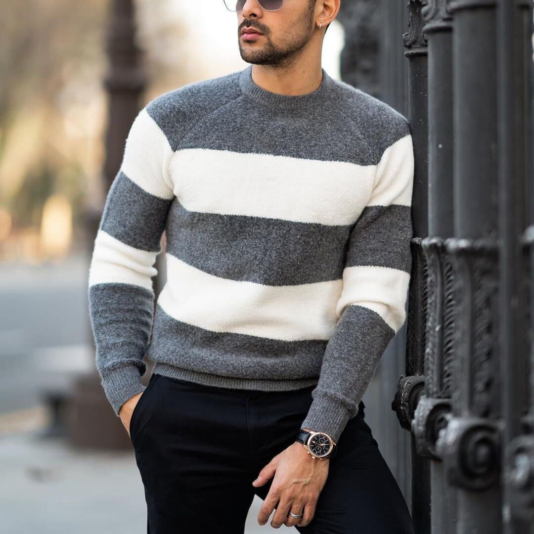 Drune | Strickware Mit Rundhalsausschnitt Klassisches Streifenmuster Weicher Und Warmer Sitz