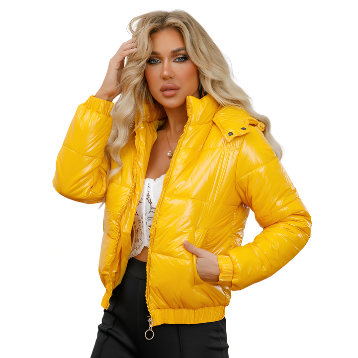 Drune | Elegante, glanzvolle Damenjacke mit Kapuze