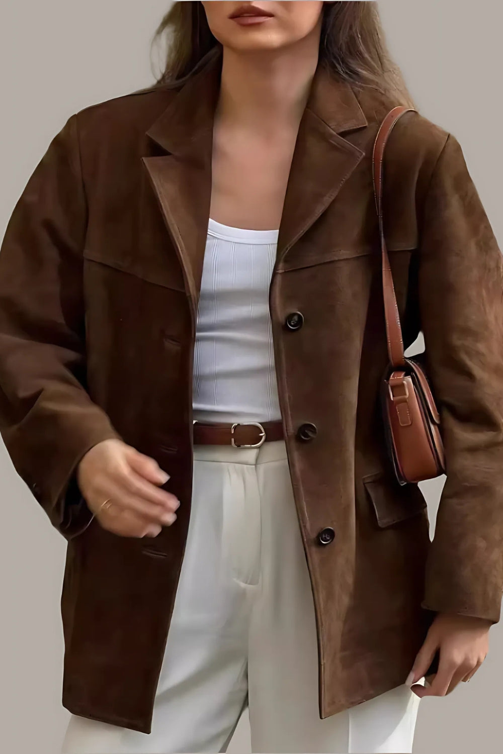 Drune | Damen Wildleder Blazer Klassisch & Lässig Braune Frauenjacke