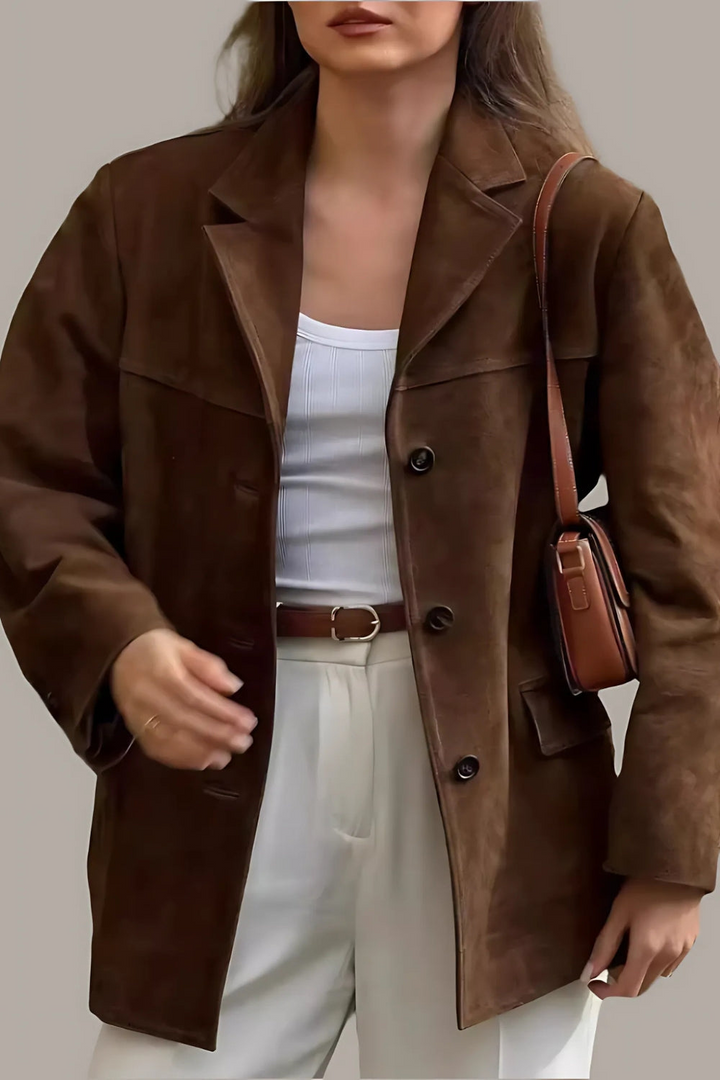 Drune | Damen Wildleder Blazer Klassisch & Lässig Braune Frauenjacke