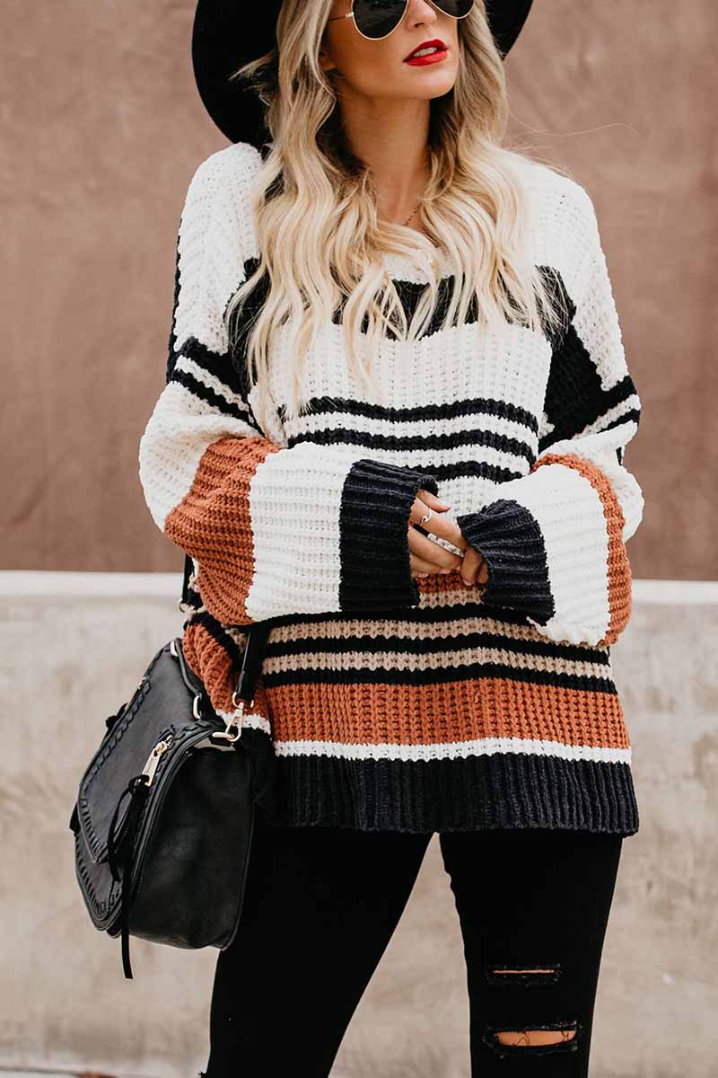 Drune | Pullover - Damen Winter gestreifter Strickpullover