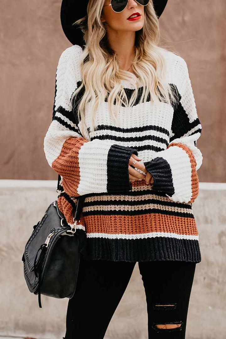 Drune | Pullover - Damen Winter gestreifter Strickpullover