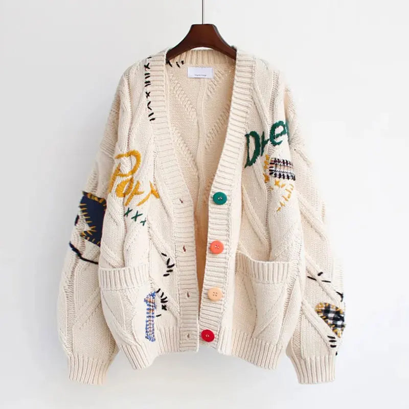 Drune | Strick V-Ausschnitt Damenjacke mit Stickerei