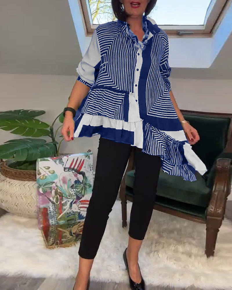 Drune | Bedrucktes Hemd mit Unregelmäßigem Patchwork und Knöpfen