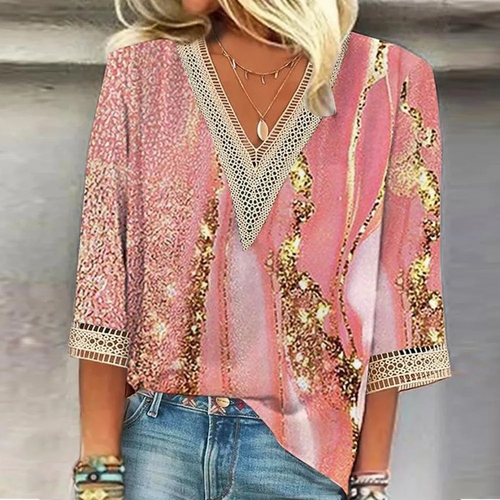 Drune | Elegante Damen Top Boho Chic V-Ausschnitt Sommerbluse