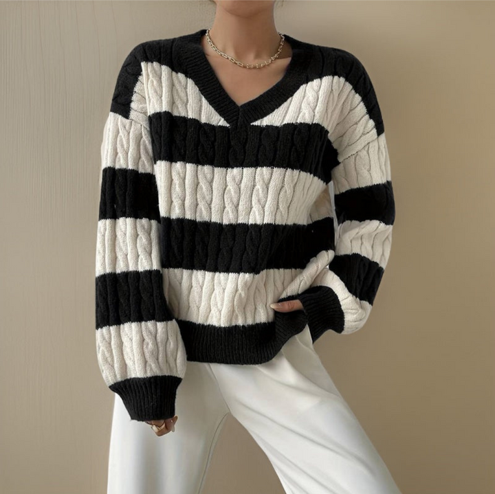 Drune | Langarmpullover für Frauen Schwarz Weiß