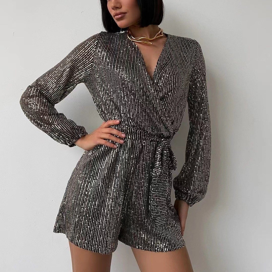 Drune | Moderner Schnitt - Unifarbener Pailletten-Jumpsuit