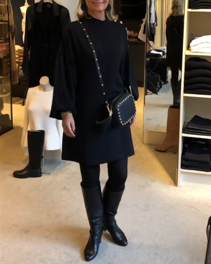 Drune | Schwarzes Kleid mit Laternenärmeln