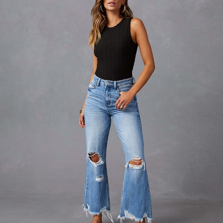 Drune | Hochgeschnittene Jeans mit Löchern für Frauen