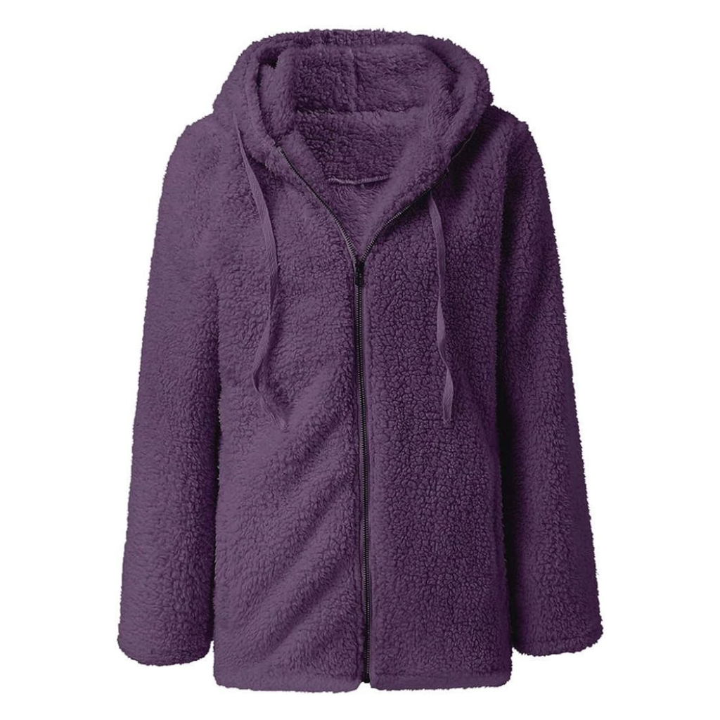 Drune | Teddy-Fleecejacke mit Kapuze Damen - weiche Winterjacke mit Reißverschluss