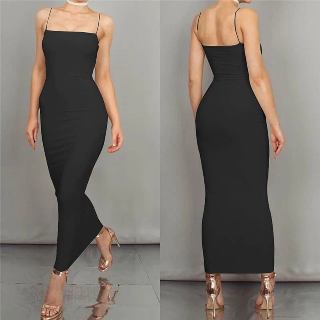 Drune | Bodycon Kleid Midi Länge Spaghettiträger Elegant und Figurbetont