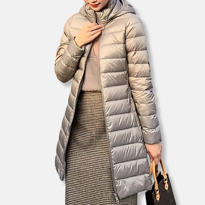 Drune | Nylon Puffer-Jacke - Steppjacke mit Kapuze in mittlerer Länge
