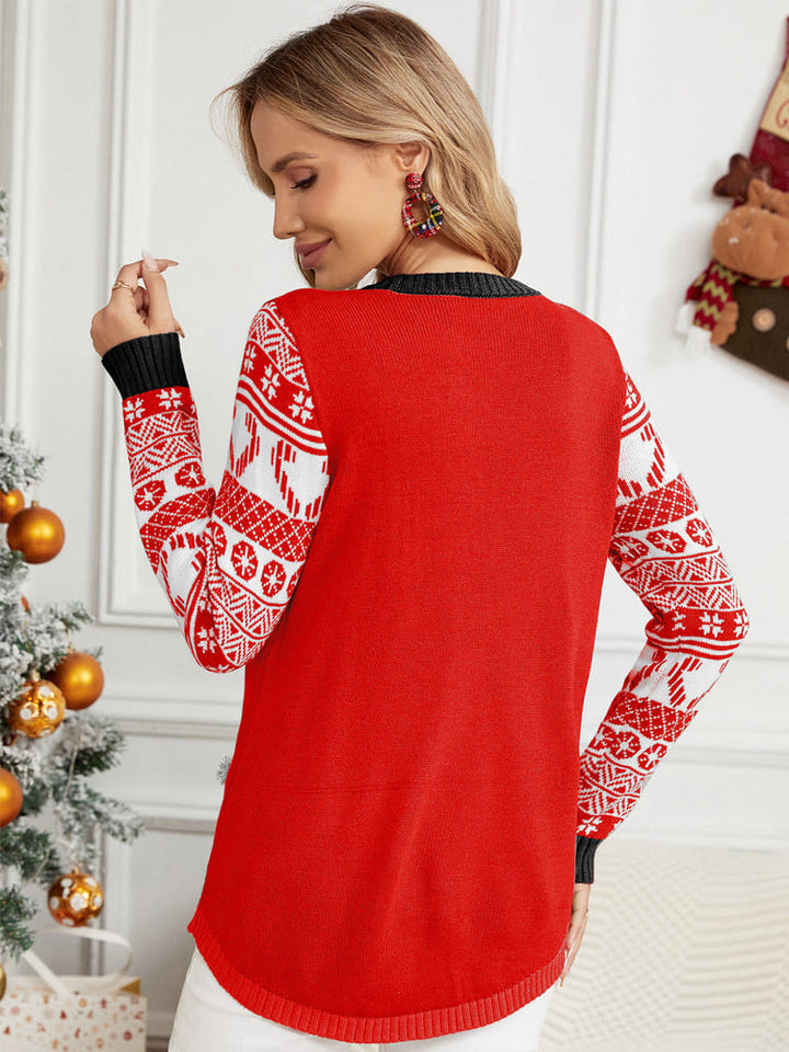 Drune | Weihnachten Langarm Cat Appliqué Rundhals Pullover
