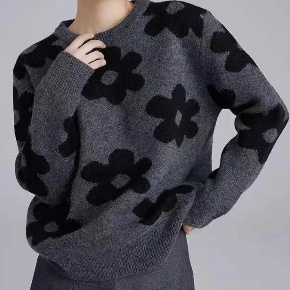 Drune Sweater | Luxuriöser, weicher Strickpullover für Damen mit Blumendesign
