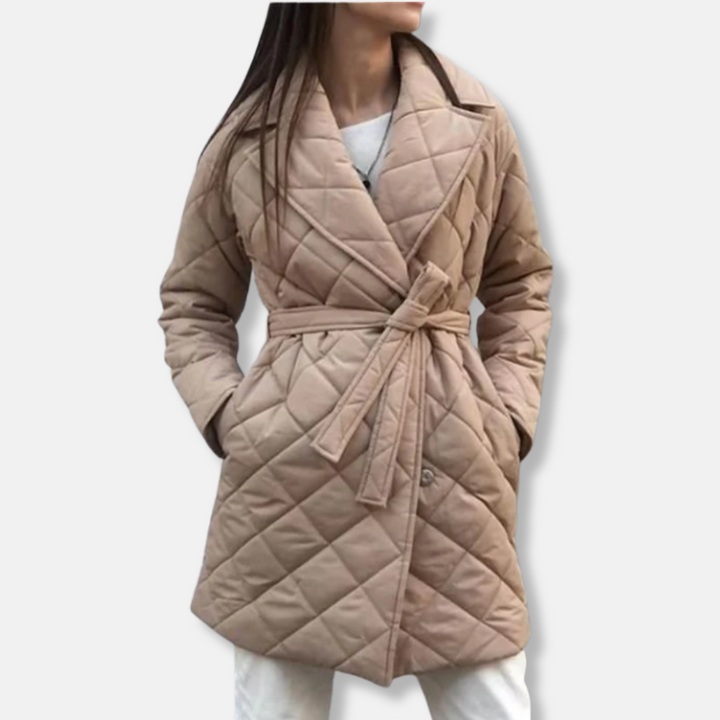 Drune | Padded Jacke mittellang Tailliert mit Gürtel Eingekerbter Kragen Isolierend