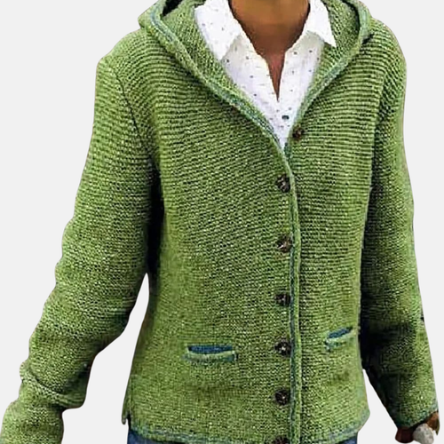 Drune | Woll Kapuzencardigan - Knopf-Front Rippenstrickcardigan