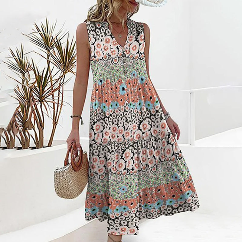 Drune | Elegante Ärmelloses Sommerkleid mit V-Ausschnitt und Blumenmuster