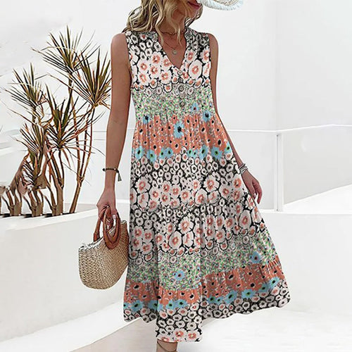 Drune | Elegante Ärmelloses Sommerkleid mit V-Ausschnitt und Blumenmuster