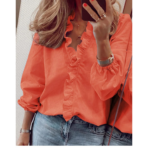 Drune | Chiffon lila Blumenmuster V-Ausschnitt Damenhemd