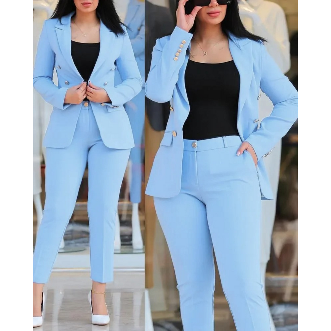 Drune | Doppelknopf Blazer & Hosen Satz Mit Taschen Für Frauen