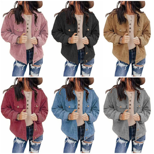Drune | Damen Jacke Cord Oversize Look Mit Knöpfen Und Brusttaschen