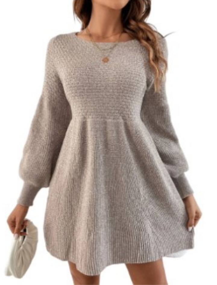 Drune | Monochromes Apricotfarbenes Mini Pulloverkleid