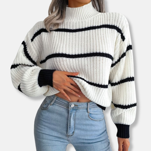 Drune | Strickpullover - Weicher gerippter Rollkragen - Lockere Passform - Klassische Streifen