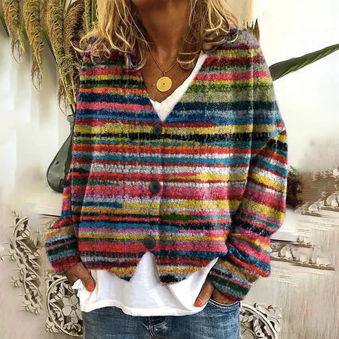 Drune | Fashionable, printed cardigan with V-neck and buttons