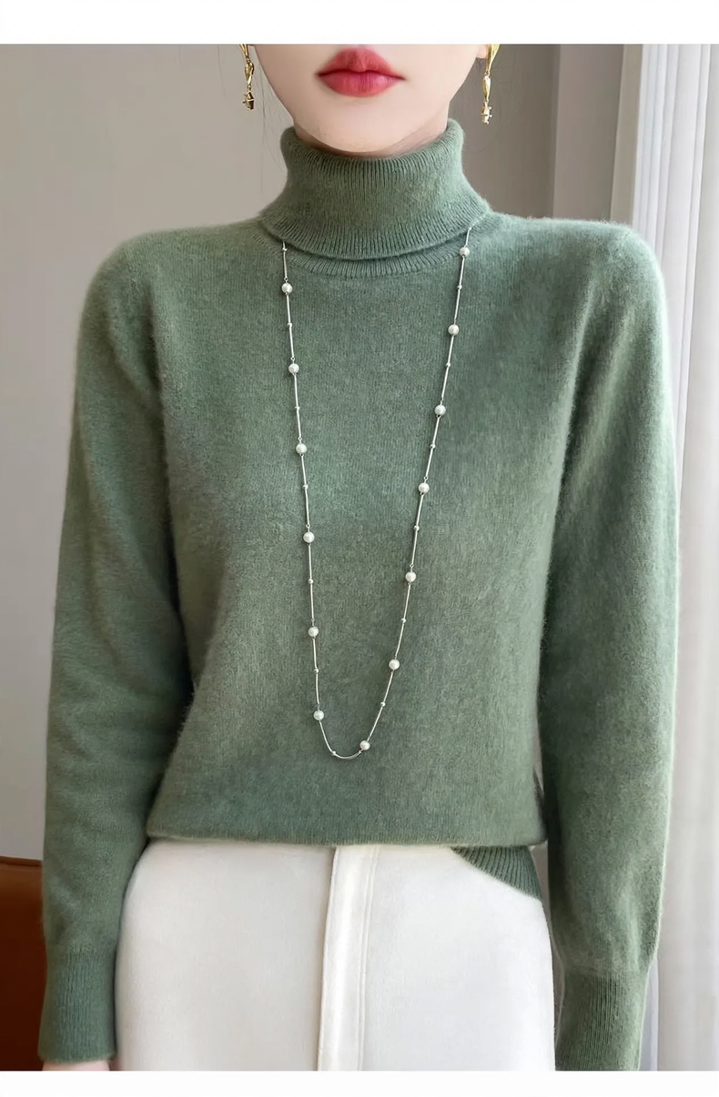 Damen-Wollpullover, hochgeschlossen, feiner Strick