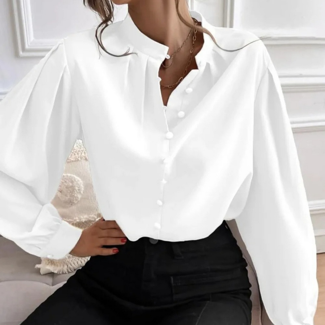 Drune | Weiße Elegante Damenbluse mit Blumenmuster und Kragen