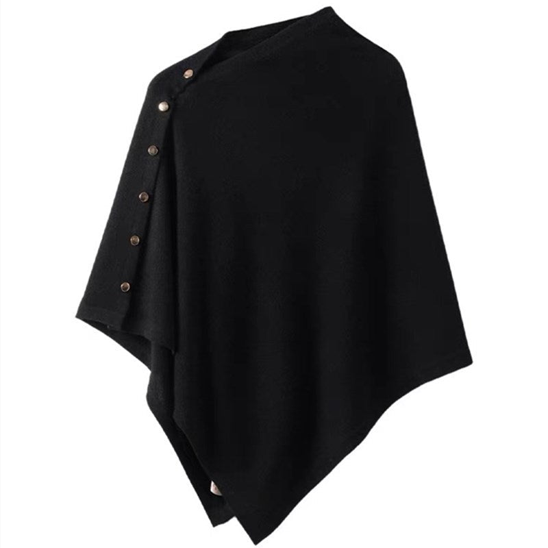 Drune | Knopfdetail Poncho - Asymmetrisches Design mit Drapiertem Schnitt
