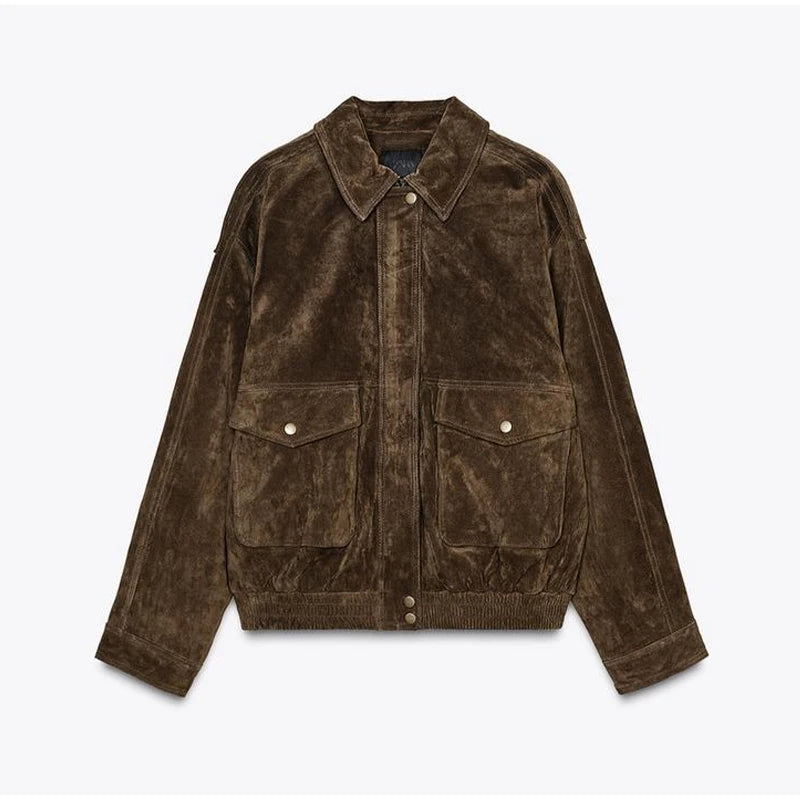 Drune | Wildlederlook Jacke mit Reißverschluss und Reverskragen