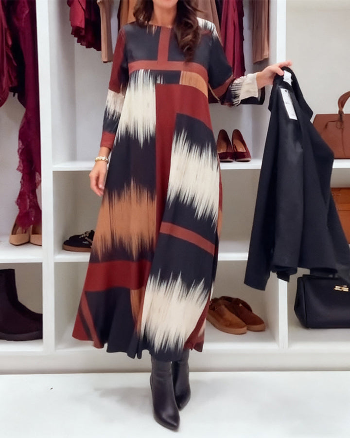 Drune | Bedrucktes Kleid mit Rundhalsausschnitt und Langen Ärmeln